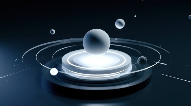 a planet and orbit illustration for a sci fi UI several planets around the white sun, holographic white UI and elements. planet and orbit is holograph as well. everything is white glowing 3d objects. 