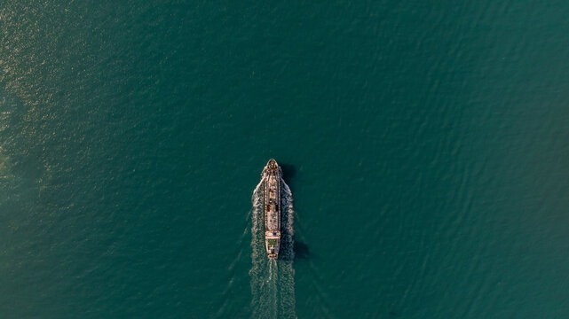 Aerial view oil tanker ship on sea, Oil tanker ship global business logistic and maritime transportation of petroleum petrochemical supply chain, Oil tanker ship  sailing on the sea.