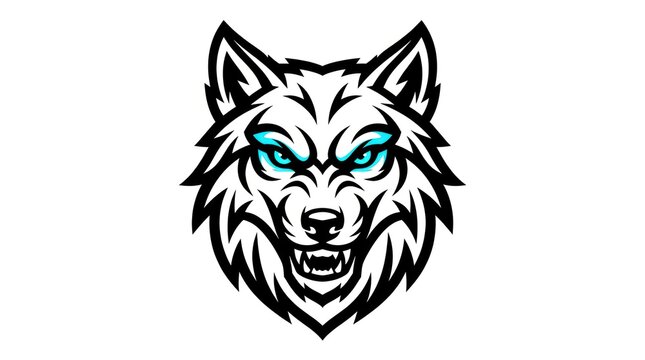 Striking wolf head logo design with fierce expression. Minimalist vector animal emblem for branding and corporate identity.