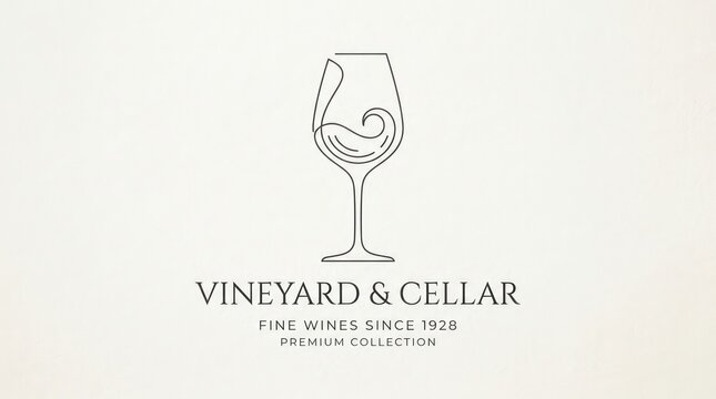 Elegant vineyard and cellar logo design template. Minimalist wine glass and grapevine illustration for branding and hospitality.