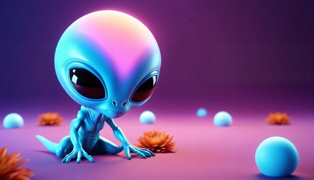 Cute blue alien on colorful extraterrestrial world