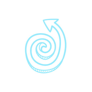 Hand Drawn Light Blue Spiral Arrow Illustration Isolated on White Background for Web Design Projects and Digital Creative Graphics