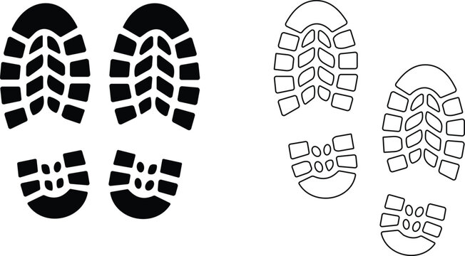 Boot Shoe Sole Footprint Tread Silhouette and Outline Icon Collection for Footwear Design
