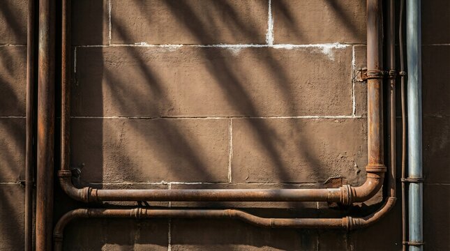 Brown wall texture with rusty industrial pipes frame