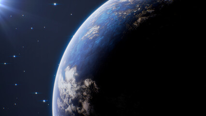 Cinematic Planet Earth Rotating in Dark Outer Space with Stars Background. © SohubProduction