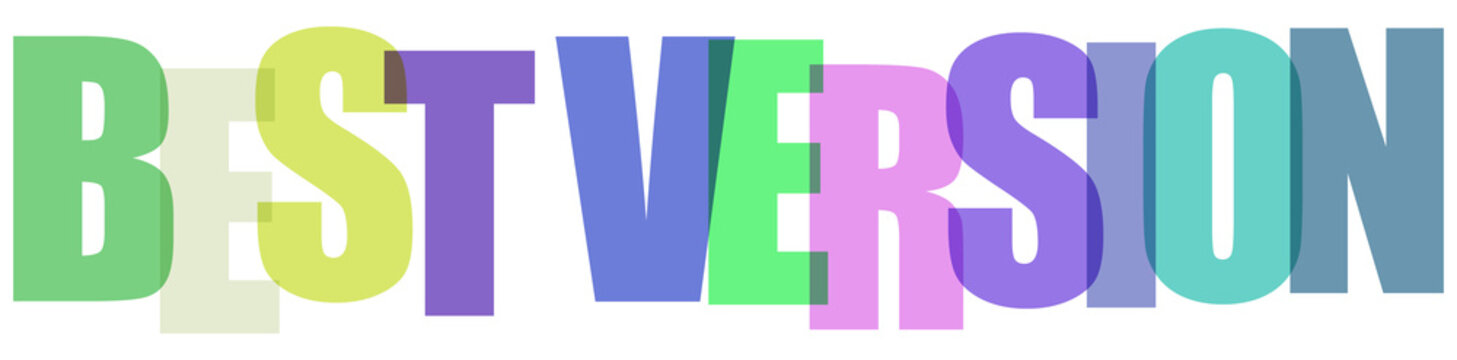 Colorful overlapping letters spell out the words best version