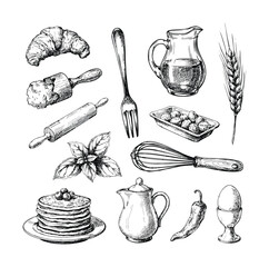 キッチン用品や食材の手描きコレクション