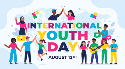 Naklejka premium Diverse children celebrating international youth day together