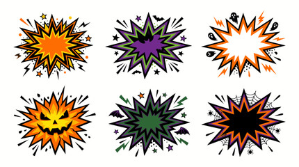 Set of colorful comic book style explosion shapes for halloween themed graphic design projects © Ashok