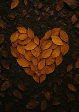 Heart-shaped autumn leaves design.
