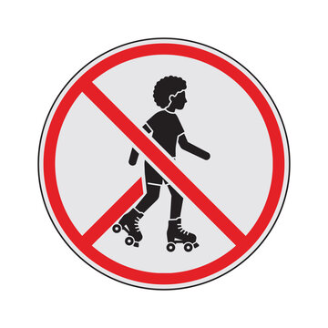 Prohibited roller skating symbol with child on skates isolated on transparent background, Vector, illustration