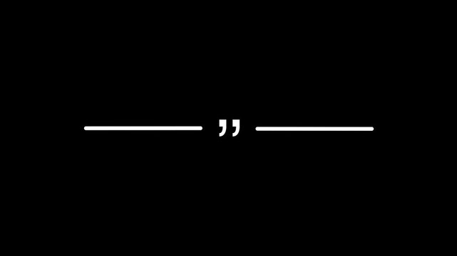 Minimalist white line, quotation mark animation on black screen,for editorial and, typography projects quote punctuation on transparent background 4k video