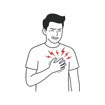 Man Having Heart Attack Or Chest Pain Line Art Vector Illustration Concept.