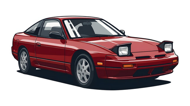 Classic sports coupe automobile with pop up headlights and red exterior