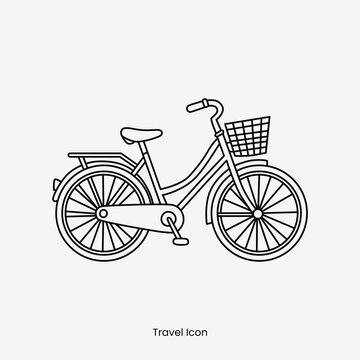 Black Bicycle with Basket Silhouette Isolated outline