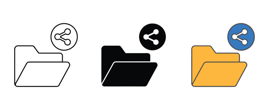 Shared Folder Vector Icons with File Sharing, Cloud Storage, Document Exchange, Network Collaboration, and Office Productivity Symbols for Digital Applications
