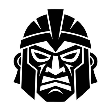Black and white vector icon of a fierce gladiator or spartan warrior head with a helmet Vector