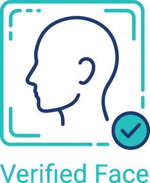 Verified face biometric recognition authentication icon with verification