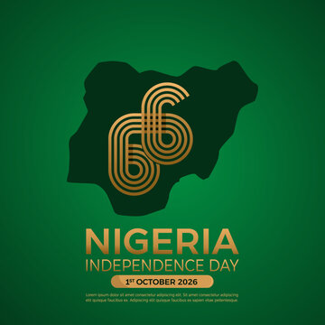 Elegant 66th Nigeria Independence Day 2026 Luxury Banner with 66 Gold Line Typography and Country Map. Isolated Vector Illustration of Nigeria National Day 2026 Greetings, Banners, Posters, Background