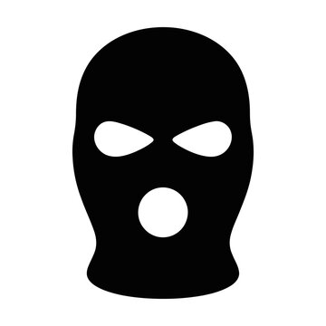 Black balaclava mask icon representing a criminal or thief for security and protection themes Vector