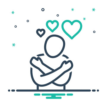 Self Love Concept Icon Featuring A Person Hugging Themselves With Floating Hearts