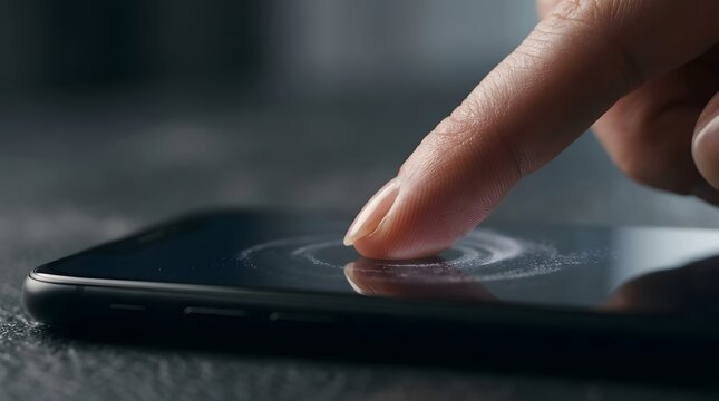 Finger touching smartphone screen with ripple effect, representing touch feedback, interaction response, and modern UI animation.