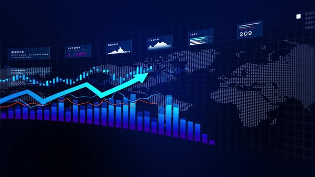 Financial Market Growth Dashboard With Rising Business Analytics Chart And Global Investment Data Visualization For Economic And Corporate Performance