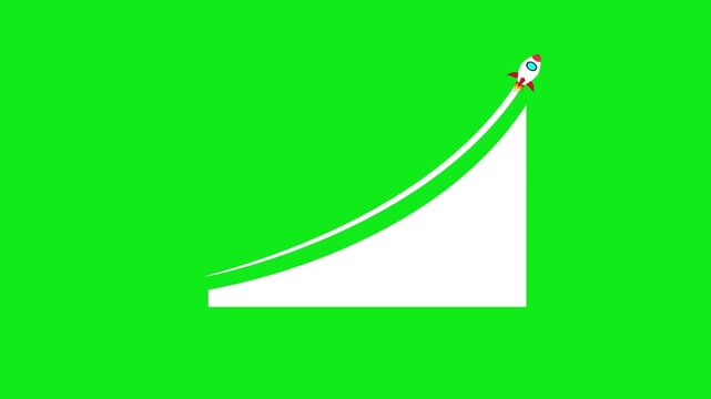 Financial analysis animation with rocket growth on business success graph.Rocket launching from graph showing business growth on white background animated 4K stock video.