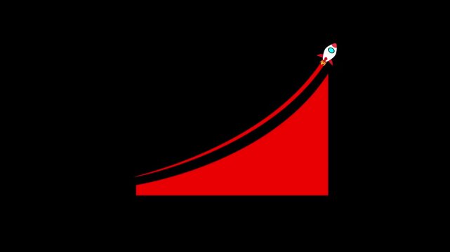 Financial analysis animation with rocket growth on business success graph.Rocket launching from red graph showing business growth on black background animated 4K stock video.