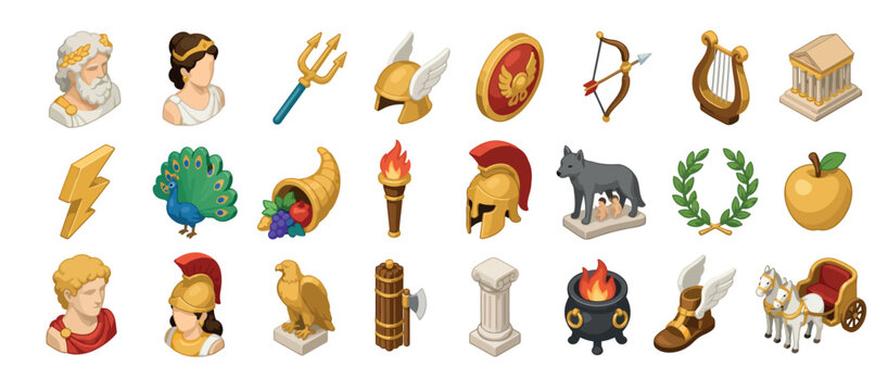 Collection of ancient Greek and Roman symbols and icons.