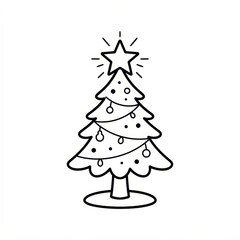 Fototapeta premium Christmas tree with star and lights doodle