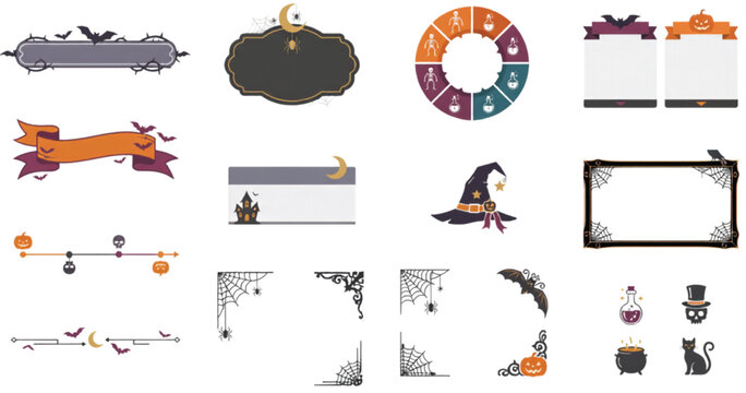 Modern Halloween decorative, frame, banner and seasonal design element collection for festive graphics Vector Illustration