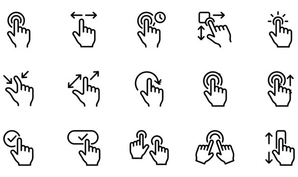 A comprehensive vector illustration set of hand gestures and touch screen interface icons for mobile device navigation
