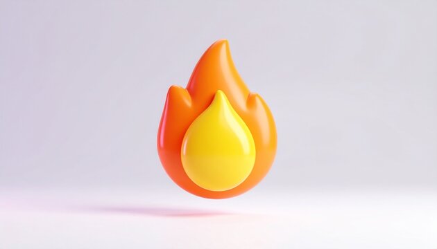 Cute Orange Fire Flame 3D Emoji Style Icon on White