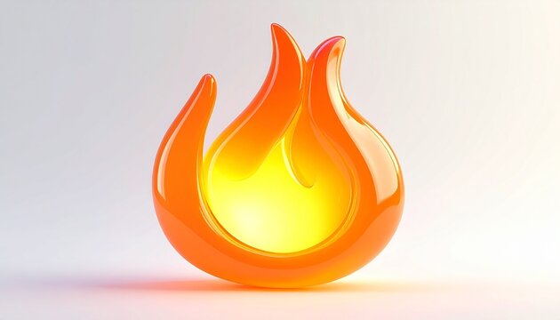 Minimalist 3D Flame Icon with Glossy Plastic Finish