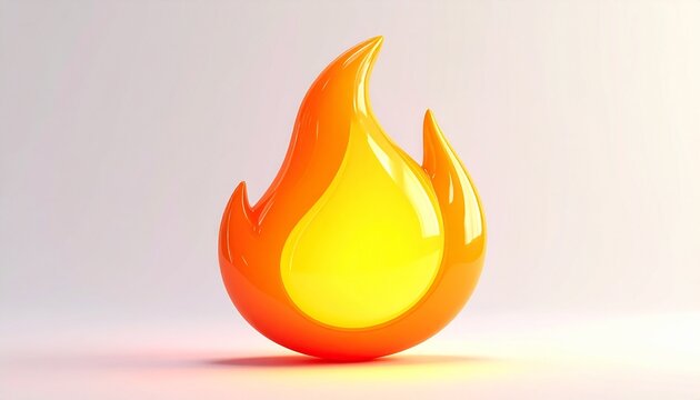 Glossy 3D Fire Flame Icon Isolated on White Background