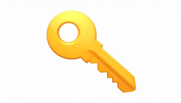 Cute 3D Key Icon in Glossy Emoji Style on White