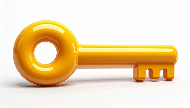 Minimalist Golden Key 3D Render with Plastic Material