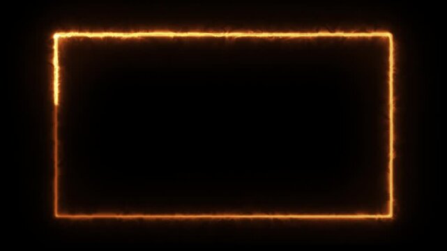 Fire neon light rectangle frame loop animated background golden color neon square frame overlay line animation. glowing neon square rectangle picture frame icon video 4k,
