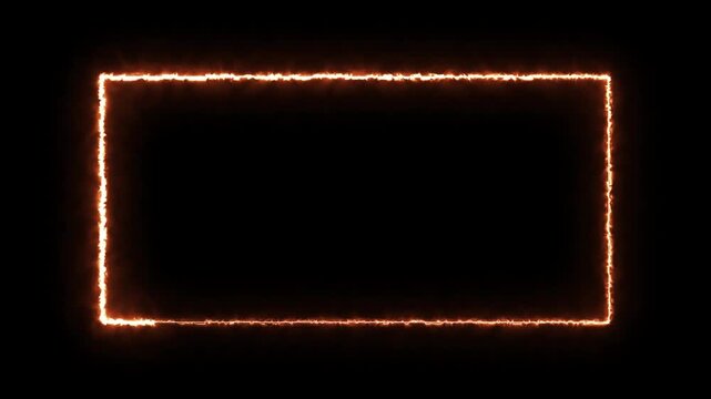 Fire neon light rectangle frame loop animated background golden color neon square frame overlay line animation. glowing neon square rectangle picture frame icon video 4k,