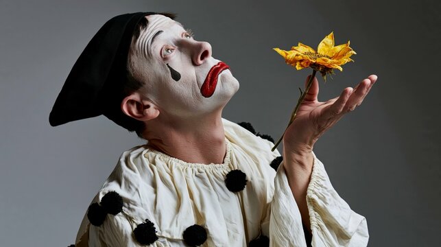 Vaudeville Clown with a Sad Painted Face and a Single Tear