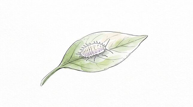 Macro of mealybug on green leaf in watercolor style  