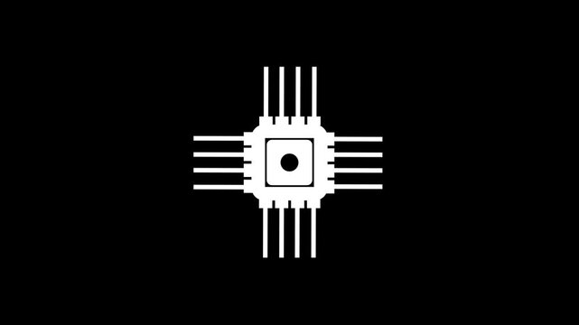 Microchip line icon, computer processor icon, simple logotype CPU icon animation. Microchip line animation. Electronic component animated icon. Moving signals, scaling circles.