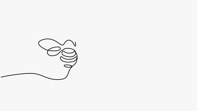 Continuous One Line Drawing Cute Bee Flying With Heart Trail Animation White Background Video