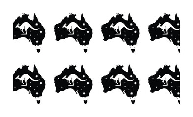 カンガルーとオーストラリア地図のシルエットのパターン © Shahadat
