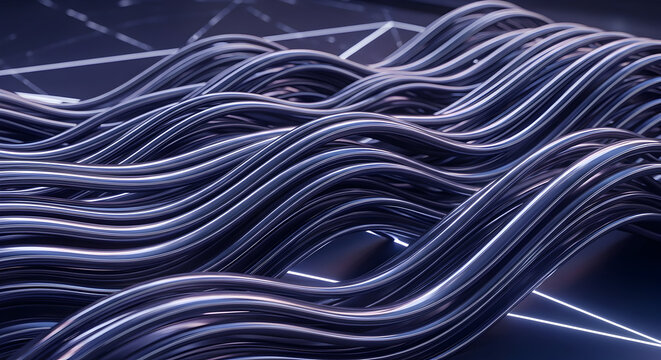Abstract metallic blue carbon fiber texture with glossy wave pattern. High-tech industrial material background for modern design and automotive use.