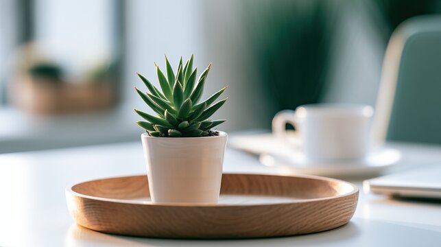 Wooden tray succulent plant office desk