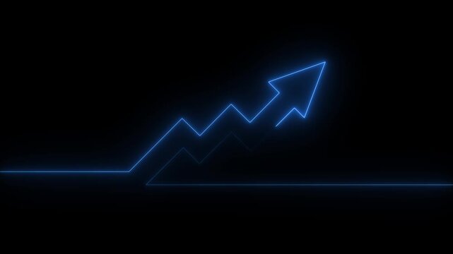 Abstract neon arrow business graph chart icon animation background. Market Recovery Concept. Successful growth trend Green line graph going up,motion animate 4k video.