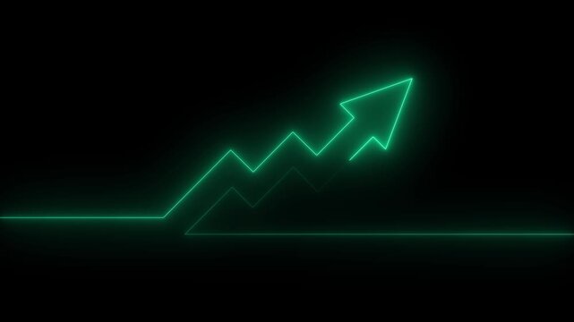 Abstract neon arrow business graph chart icon animation background. Market Recovery Concept. Successful growth trend Green line graph going up,motion animate 4k video.