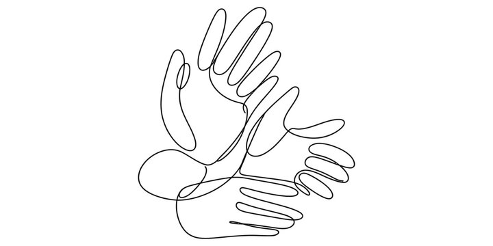 Continuous single line drawing of human hands reaching out and interacting in a minimalist artistic style Vector, illustration